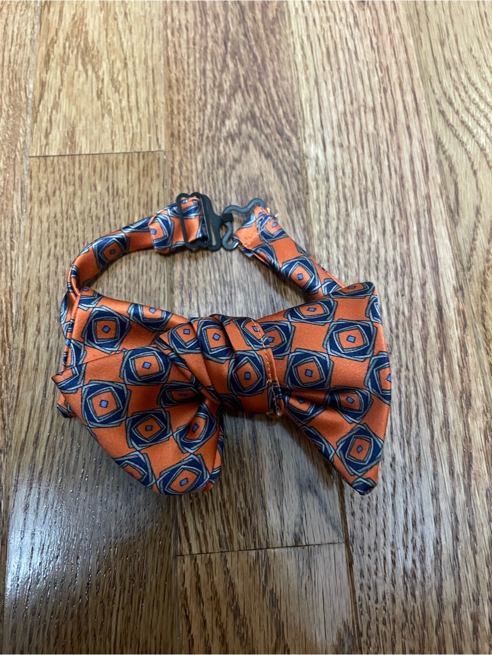 Orange and Blue Geometric Silk Bow Tie - Men Accessories Handmade, Small size